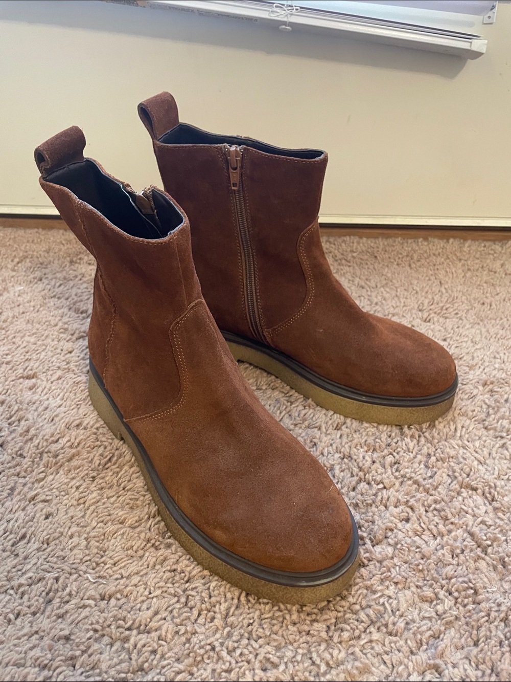 Anthropologie Brown Suede Ankle Zip Booties